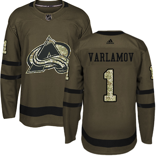 Adidas Avalanche #1 Semyon Varlamov Green Salute to Service Stitched NHL Jersey